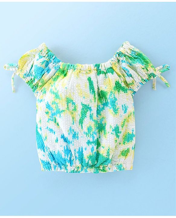 Babyhug Rayon Half Sleeves Woven Tie Dyed Top - Blue & Yellow