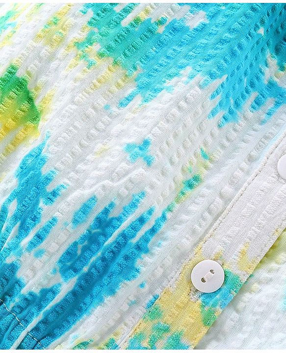 Babyhug Rayon Half Sleeves Woven Tie Dyed Top - Blue & Yellow