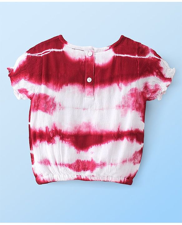 Babyhug Rayon Woven Half Sleeves Top with Tie & Die Pattern-White & Fuchisa