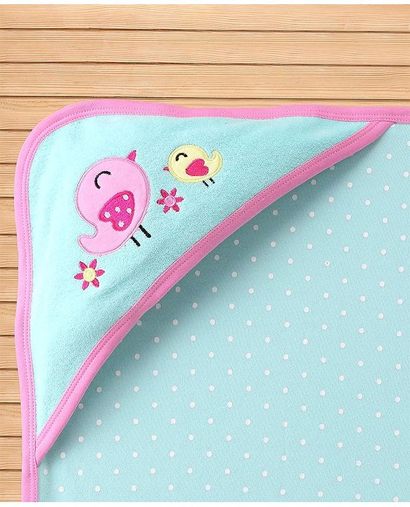 Babyhug Terry Knit Hooded Towel Set  Owl and Sparrow Patch Pack of 2 - Pink & Blue