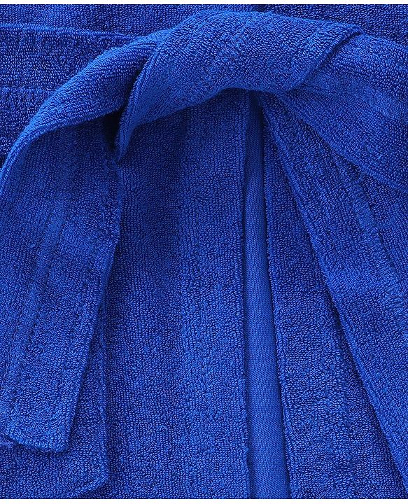 Babyhug Terry Knit Full Sleeves Hooded Bath Robe With Dino Embroidery - Navy Blue