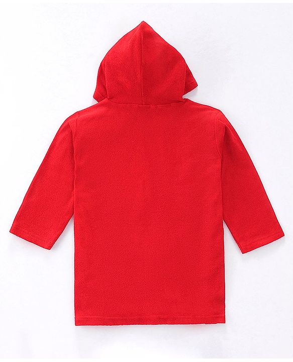 Babyhug Terry Knit Full Sleeves Hooded Bath Robe With Panda Embroidery - Red