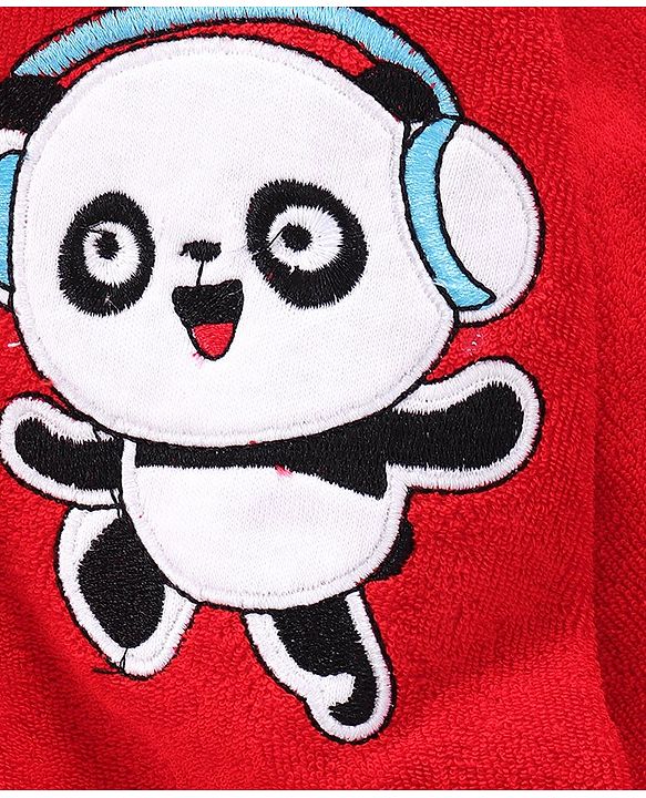 Babyhug Terry Knit Full Sleeves Hooded Bath Robe With Panda Embroidery - Red