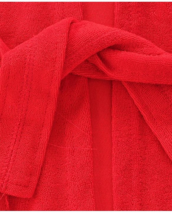 Babyhug Terry Knit Full Sleeves Hooded Bath Robe With Panda Embroidery - Red