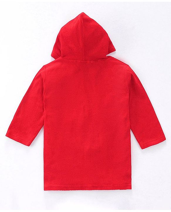 Babyhug Terry Knit Full Sleeves Hooded Bath Robe With Plane Embroidery - Red