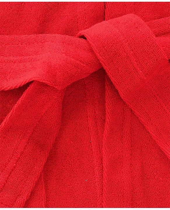 Babyhug Terry Knit Full Sleeves Hooded Bath Robe With Plane Embroidery - Red