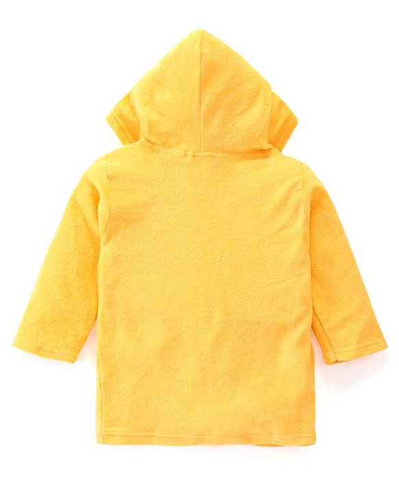 Babyhug Terry Knit Full Sleeves Bath Robe With Hood and Frog Embroidery - Yellow