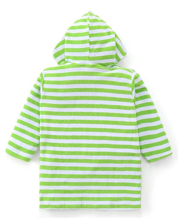 Babyhug Terry Knit Full Sleeves Bath Robe With Hood Dragon Embroidery - Green
