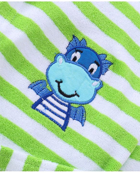 Babyhug Terry Knit Full Sleeves Bath Robe With Hood Dragon Embroidery - Green