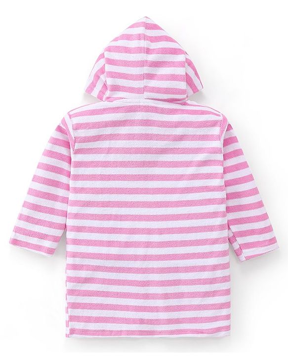 Babyhug Terry Knit Full Sleeves Bath Robe With Hood Owl Embroidery - Pink