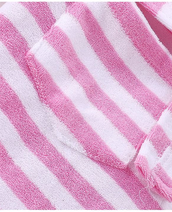 Babyhug Terry Knit Full Sleeves Bath Robe With Hood Owl Embroidery - Pink