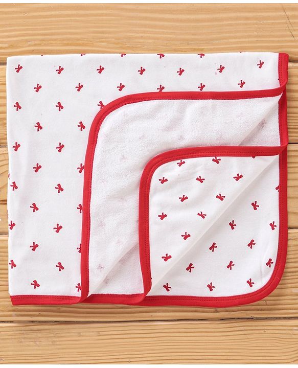 Babyhug Terry Knit Bow Print Towel Pack of 2 L 76.2 x B 76.2 cm- Red & White
