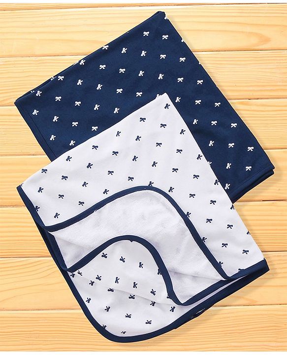 Babyhug Terry Towel Set Bow Print Pack of 2 L 76 x B 76 cm - Blue & White