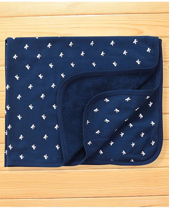 Babyhug Terry Towel Set Bow Print Pack of 2 L 76 x B 76 cm - Blue & White