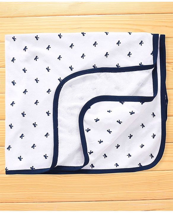 Babyhug Terry Towel Set Bow Print Pack of 2 L 76 x B 76 cm - Blue & White