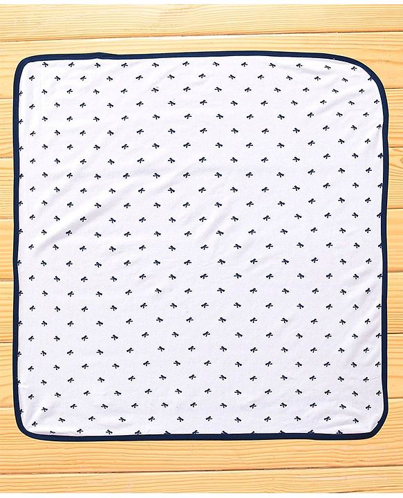 Babyhug Terry Towel Set Bow Print Pack of 2 L 76 x B 76 cm - Blue & White