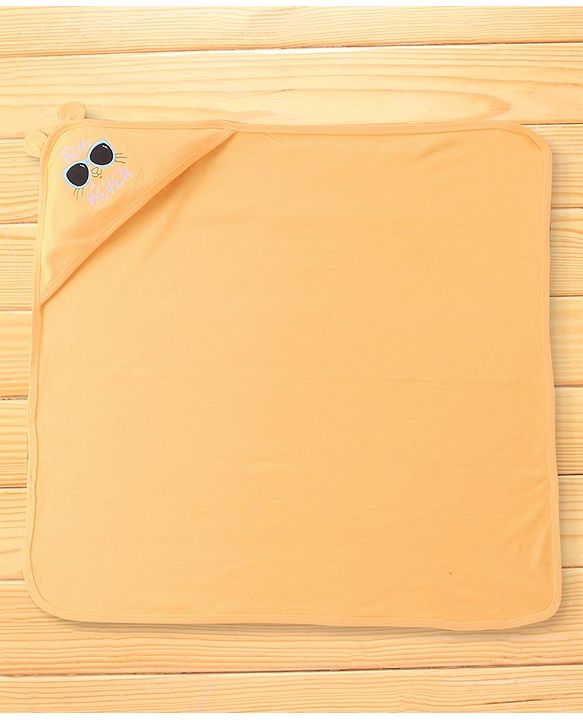 Babyhug Interlock Hooded Wrapper With Cat Print L 76.2 x B 76.2 cm - Orange