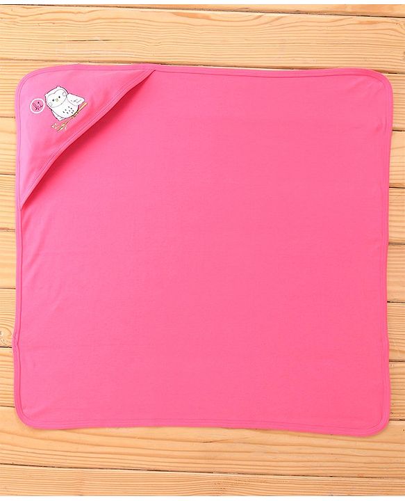Babyhug Terry Interlock Wrapper With Hood Owl Print L 76.2 x B 76.2 cm - Pink