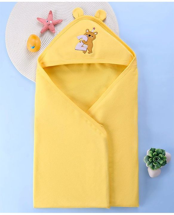 Babyhug Terry Interlock Towel Wrapper With Hood Koala Print L 76.2 x B 76.2 cm - Yellow