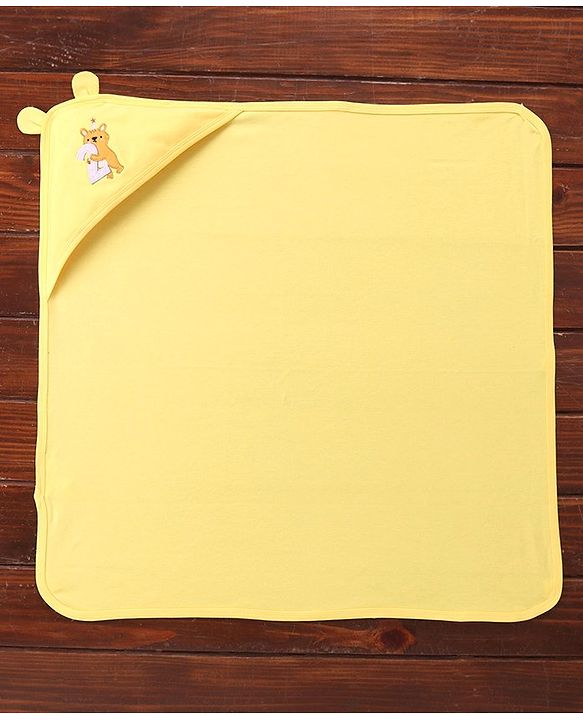 Babyhug Terry Interlock Towel Wrapper With Hood Koala Print L 76.2 x B 76.2 cm - Yellow