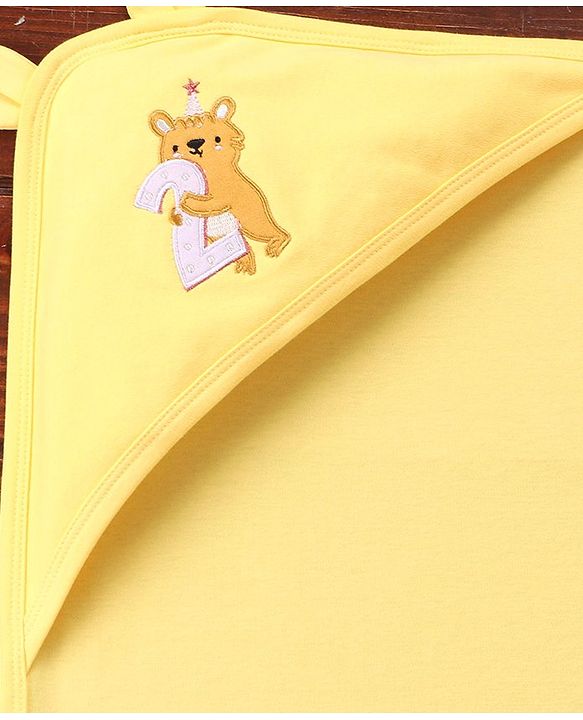 Babyhug Terry Interlock Towel Wrapper With Hood Koala Print L 76.2 x B 76.2 cm - Yellow