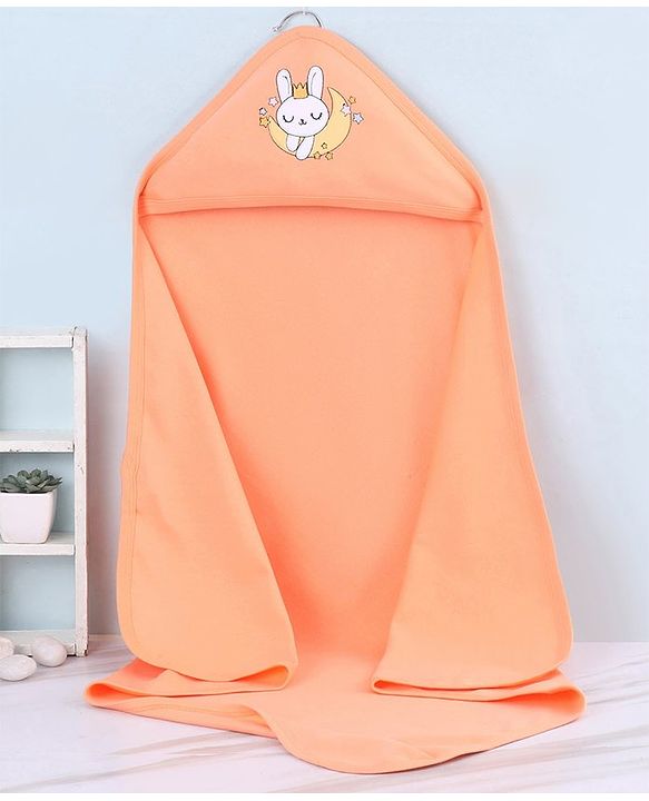 Babyhug Interlock Hooded Wrapper With Bunny Print L 76.2 x B 76.2 cm - Orange