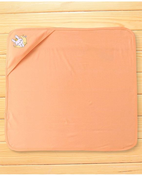 Babyhug Interlock Hooded Wrapper With Bunny Print L 76.2 x B 76.2 cm - Orange