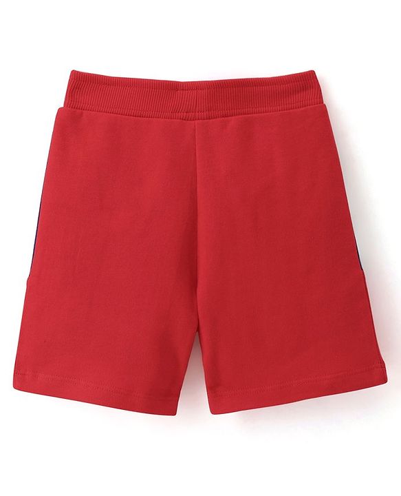 Babyhug Cotton Looper Knit Shorts Soccer Print - Red