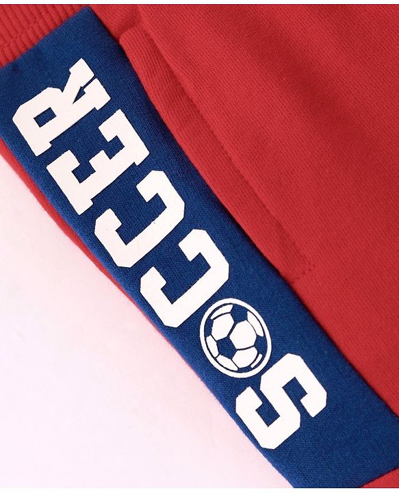 Babyhug Cotton Looper Knit Shorts Soccer Print - Red