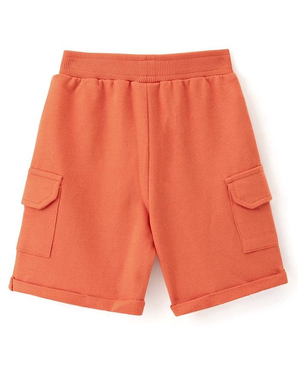 Babyhug Cotton Looper Knit Shorts With Camp Patch - Orange
