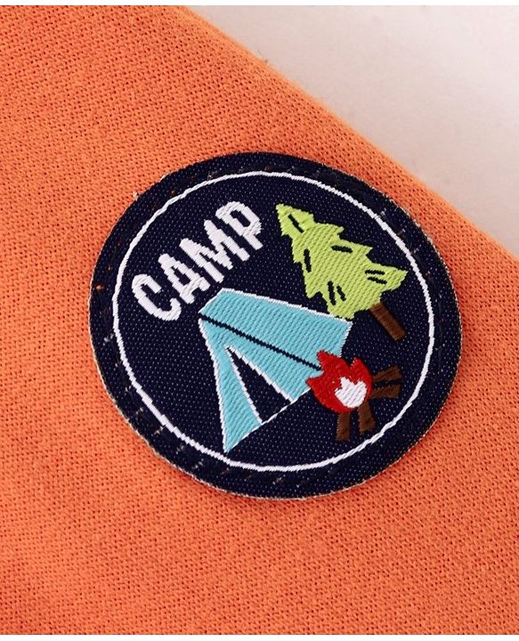 Babyhug Cotton Looper Knit Shorts With Camp Patch - Orange