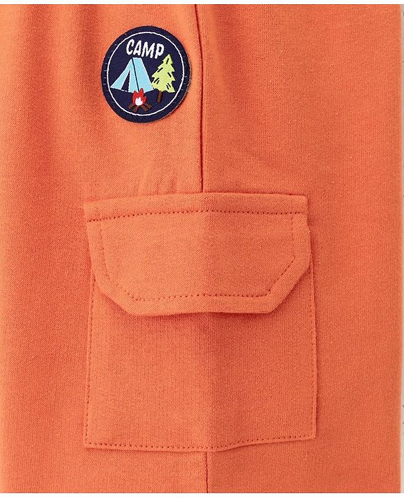 Babyhug Cotton Looper Knit Shorts With Camp Patch - Orange