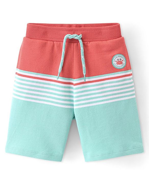 Babyhug Cotton Looper Knit Striped Shorts - Blue & Red