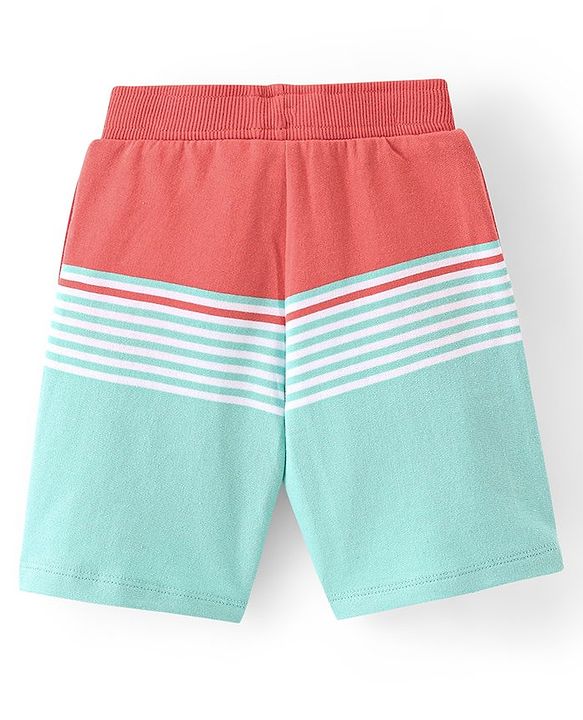Babyhug Cotton Looper Knit Striped Shorts - Blue & Red
