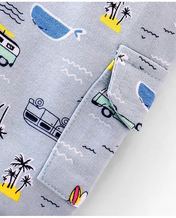 Babyhug Cotton Looper Knit Shorts Beach Theme Print - Blue
