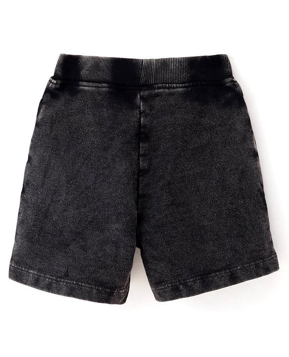 Babyhug Cotton Looper Knit Shorts Genius Print - Charcoal Black