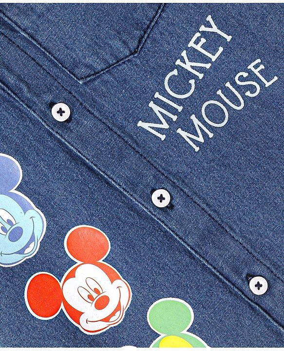 Babyhug Disney Denim Woven Half Sleeves Shirt with Mickey Mouse Graphics - Blue