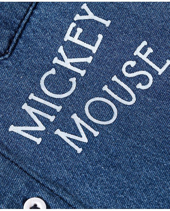 Babyhug Disney Denim Woven Half Sleeves Shirt with Mickey Mouse Graphics - Blue