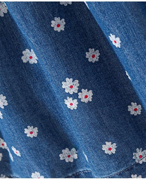 Babyhug Disney Cotton Knit Sleeveless Floral Print Frock with Bloomer & Minnie Mouse Applique - Blue
