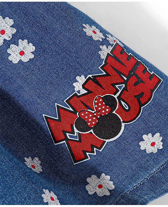 Babyhug Disney Cotton Knit Sleeveless Floral Print Frock with Bloomer & Minnie Mouse Applique - Blue