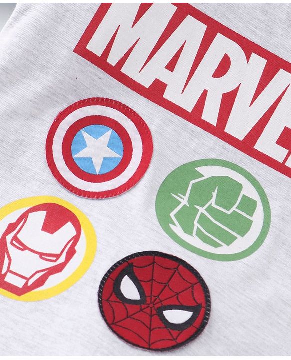Babyhug Marvel Cotton Knit Half Sleeves T-Shirt & Shorts With Avengers Graphics - Grey