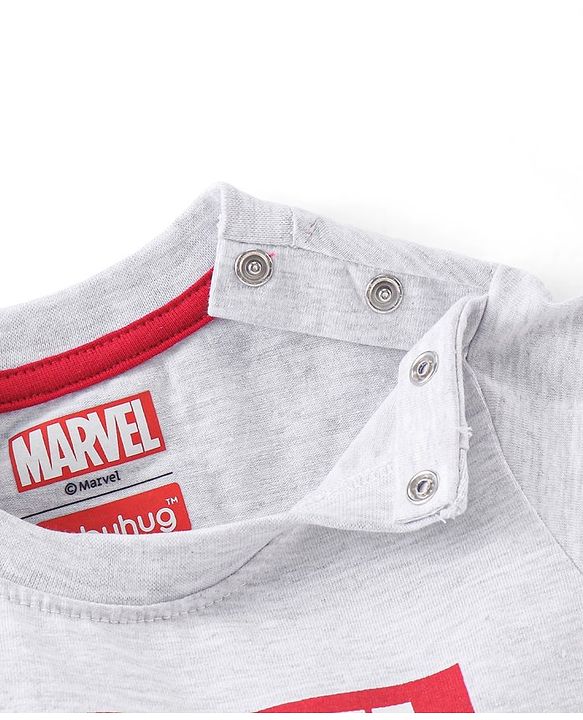Babyhug Marvel Cotton Knit Half Sleeves T-Shirt & Shorts With Avengers Graphics - Grey