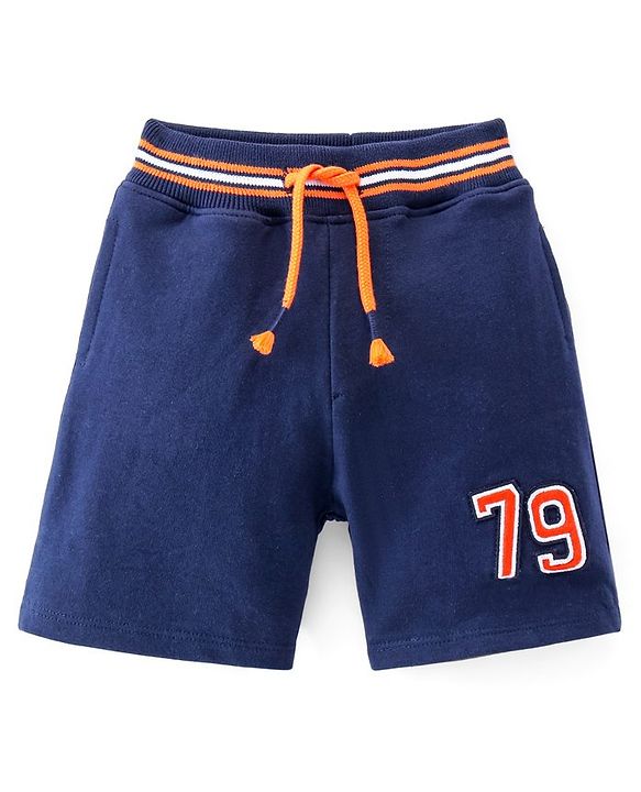 Babyhug Cotton Looper Knit Shorts With Number Embroidery - Navy Blue