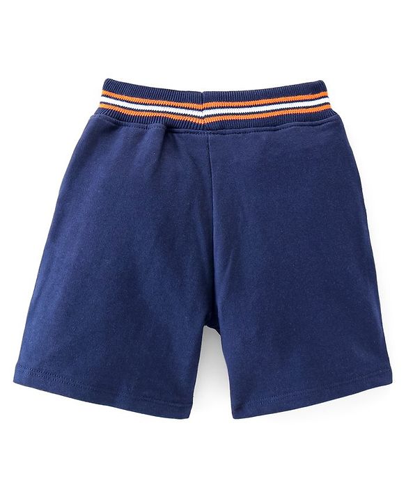 Babyhug Cotton Looper Knit Shorts With Number Embroidery - Navy Blue