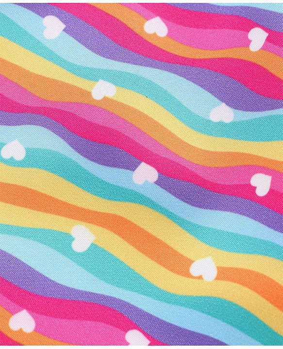 Babyhug Flutter Sleeves V Cut Swimsuit with Heart & Wave Print -  Multicolour