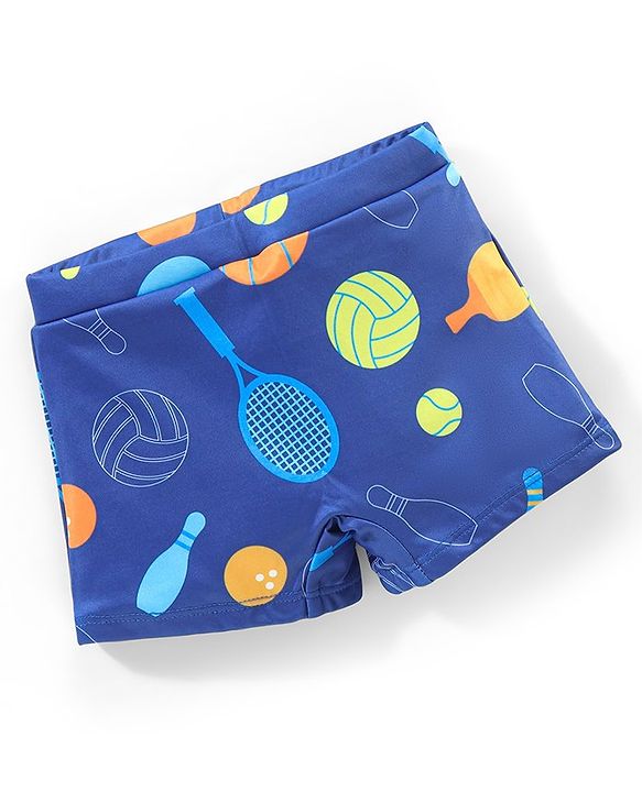 Babyhug Swimming Trunk Sports Themed Print- Navy Blue