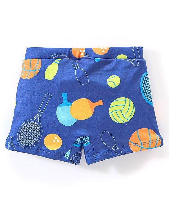 Babyhug Swimming Trunk Sports Themed Print- Navy Blue