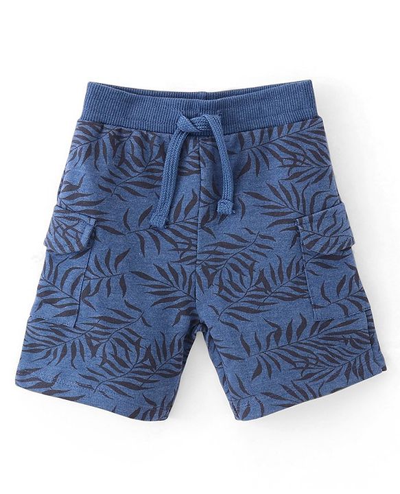 Babyhug Cotton Looper Knit Shorts Leafy Print - Blue