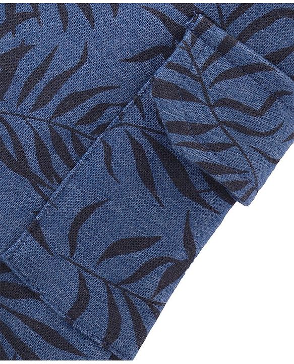 Babyhug Cotton Looper Knit Shorts Leafy Print - Blue