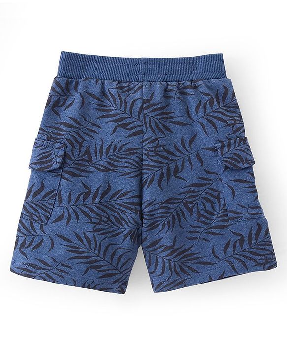 Babyhug Cotton Looper Knit Shorts Leafy Print - Blue